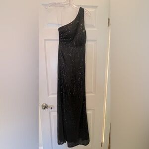 One shoulder floor length black sparkling prom dress!